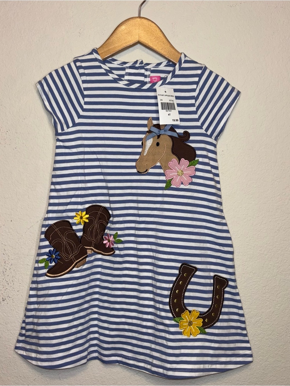 Good Lad Blue Striped Horse & Cowboy Boot Kids Dress